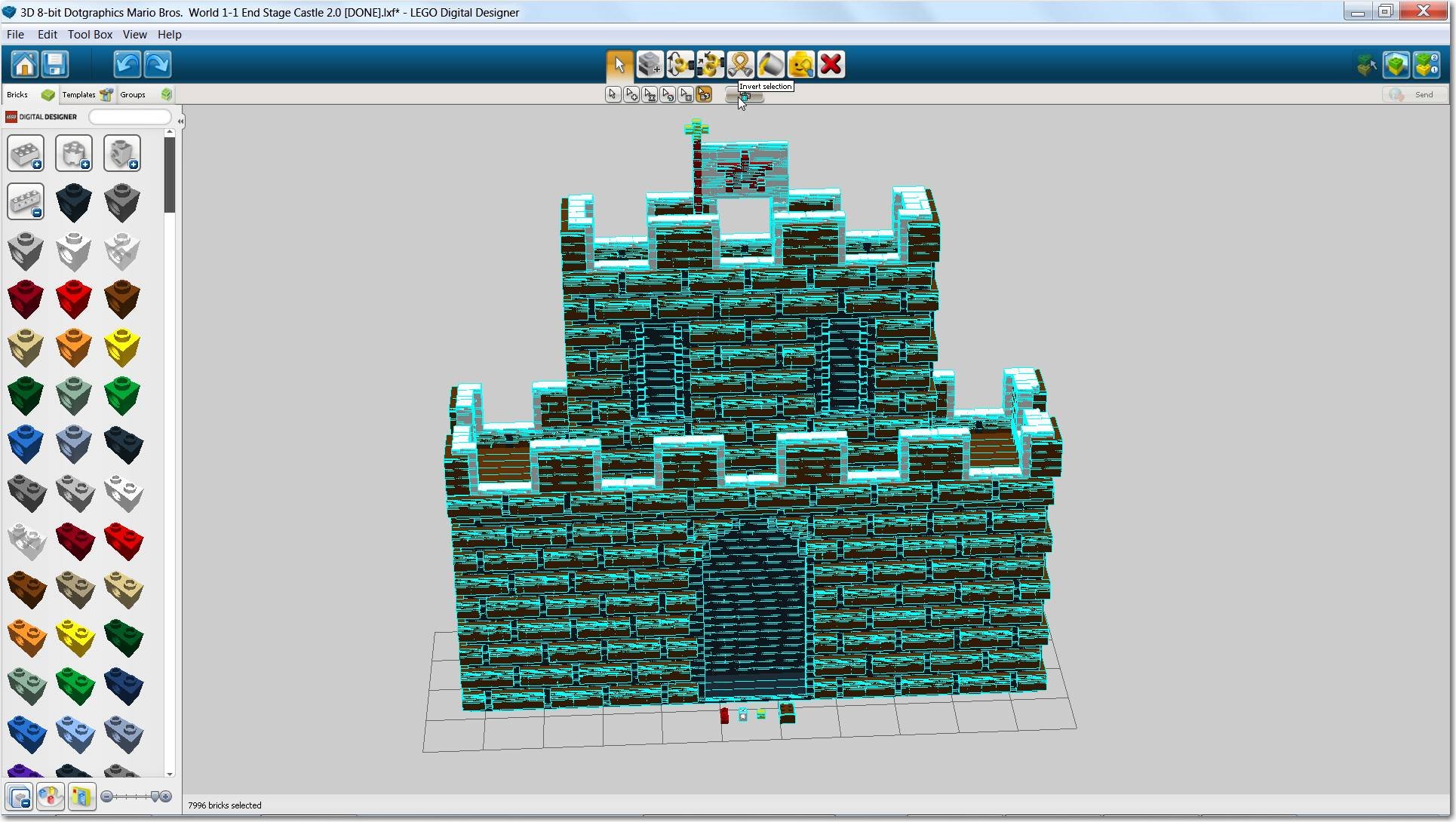 Highlighted inverted selection of bricks